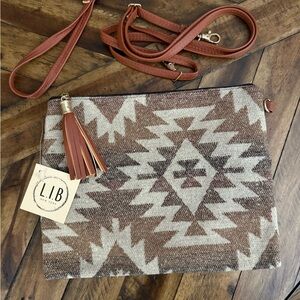 Aztec Patterned Brown and Cream Clutch